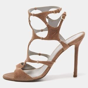 Sergio Rossi Brown Textured Suede Ankle Strap Sandals Size 8